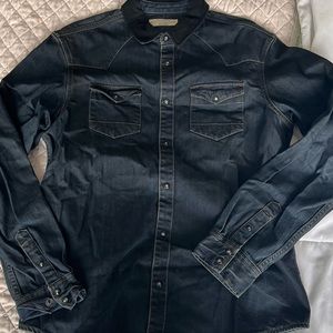 ALL SAINTS INDIGO WESTERN STYLE DENIM SHIRT size Large. Never washed.